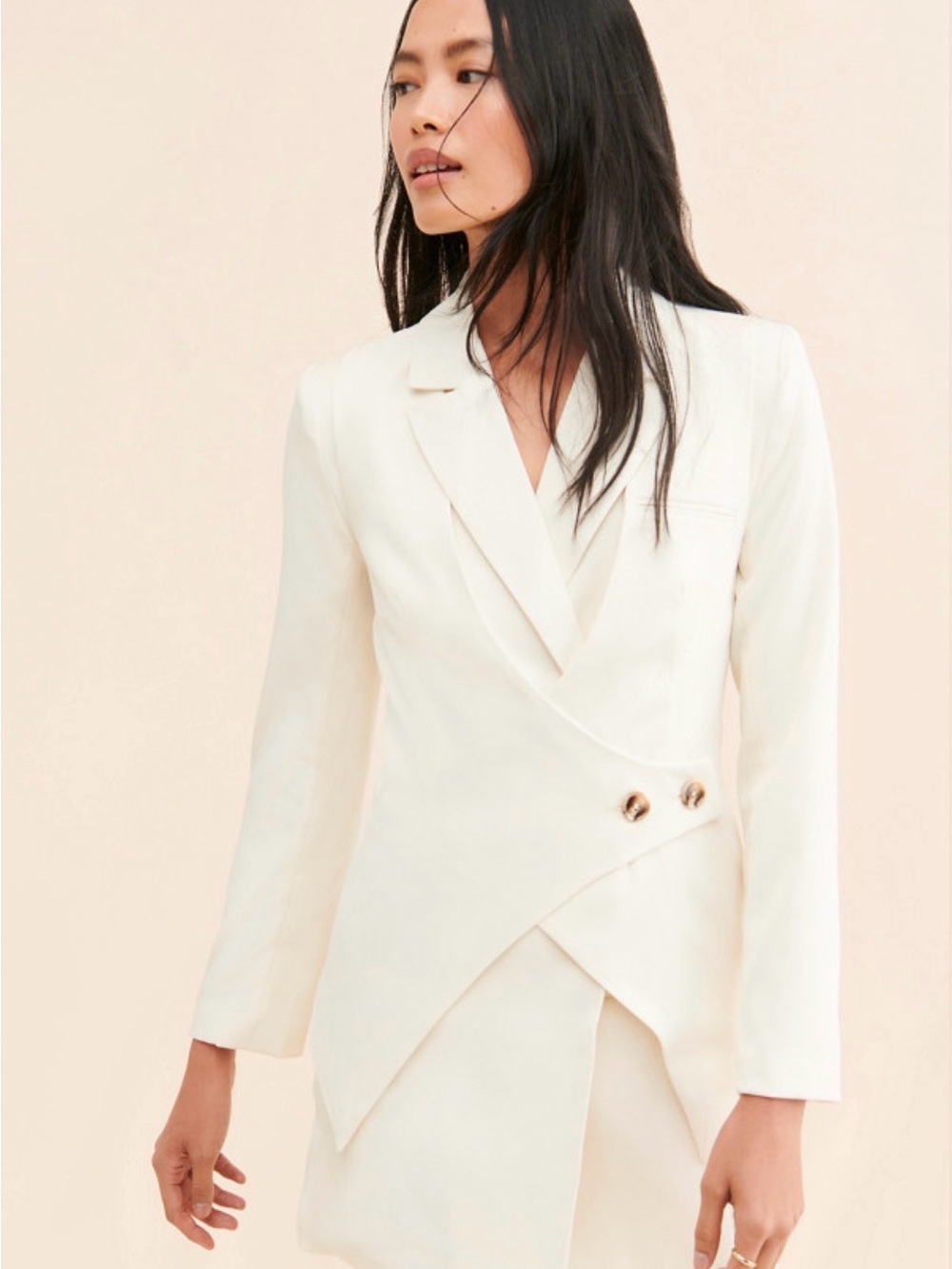 Ivory Double-Breasted Mini Dress Blazer